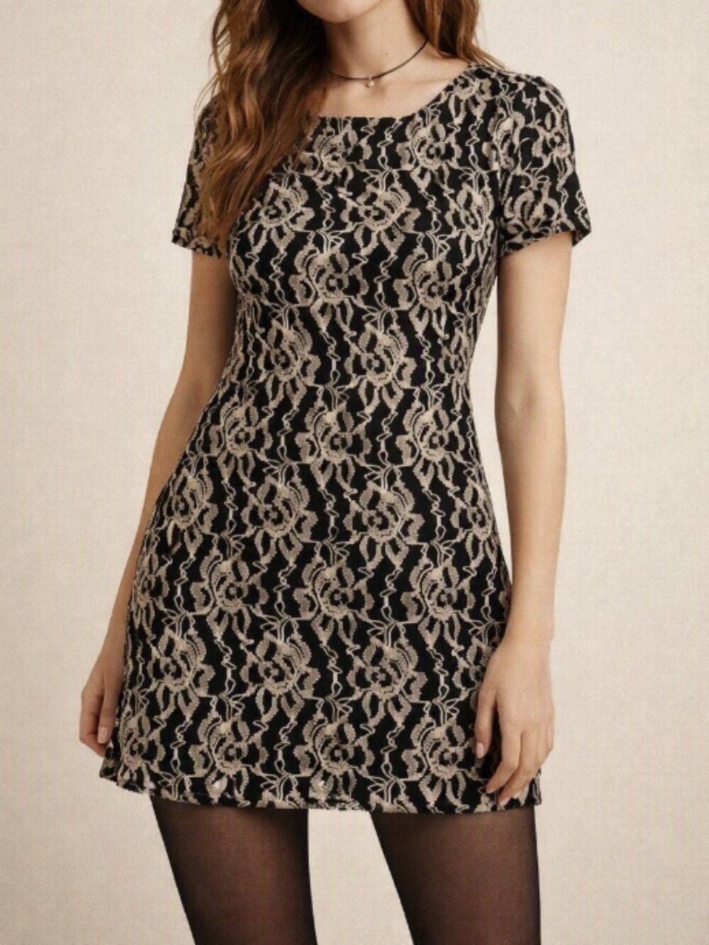 Hazel Lace Overlay Tunic Dress S Black Cream Coquette Boho Festival Layering Y2K